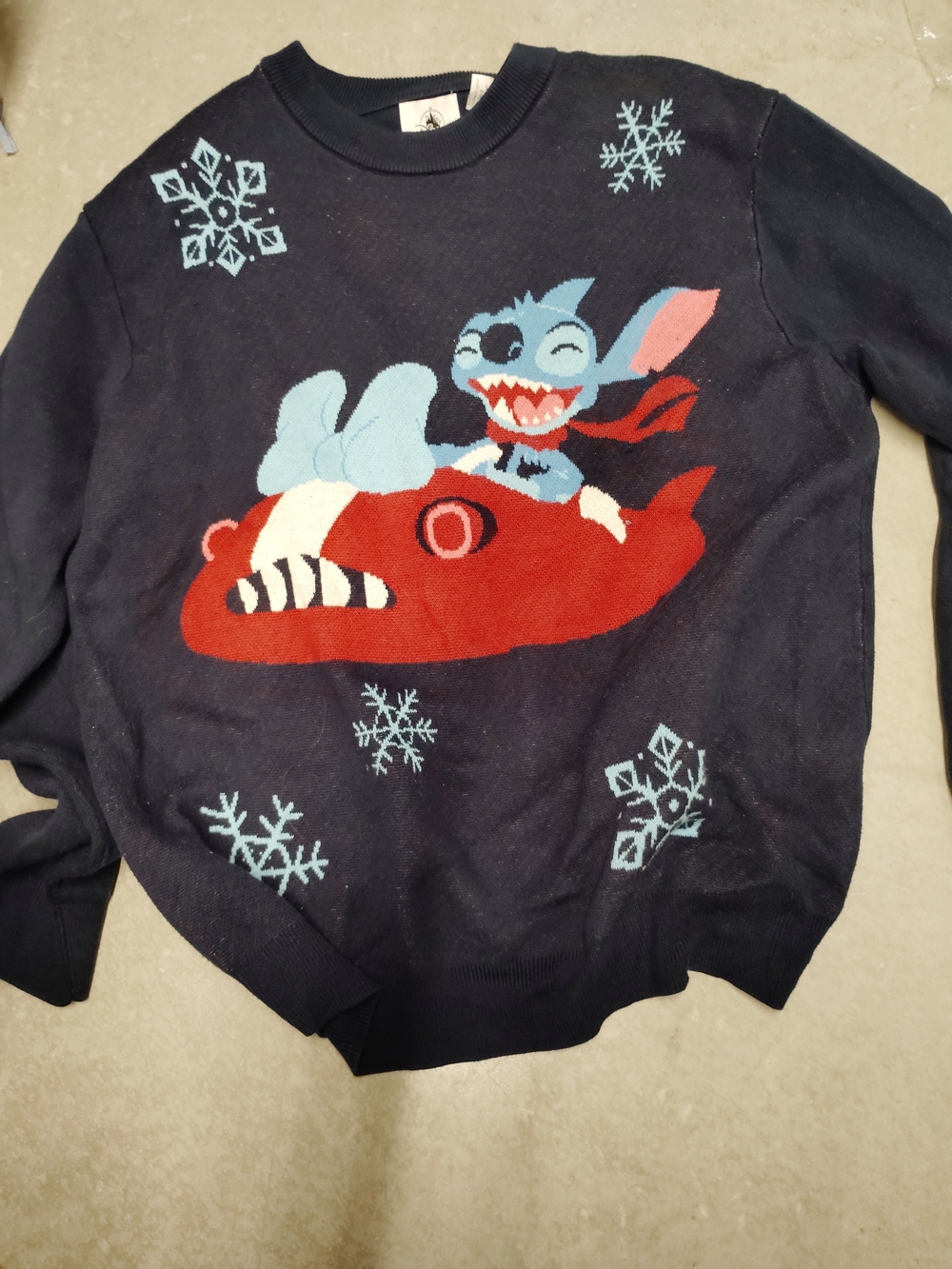 Disney Navy Crewneck Sweater with Stitch and Red Rocket